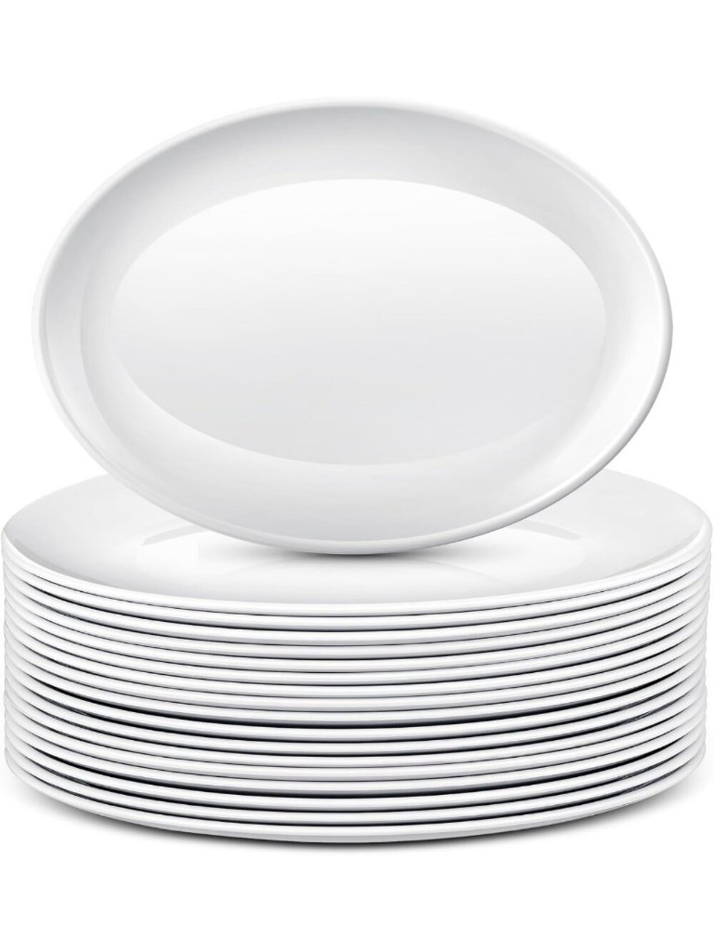 14" Large White Melamine Serving Platters - 24 Pack Oval Plates for Parties